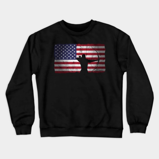 Archery US Flag Proud American Archer Bow Gift Crewneck Sweatshirt by JeZeDe